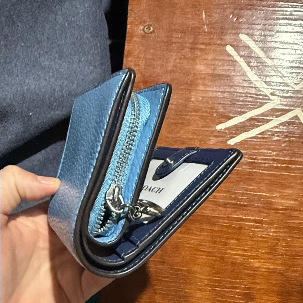 Coach Pebbled Leather Small Wallet in Light Blue - Picture 3 of 6